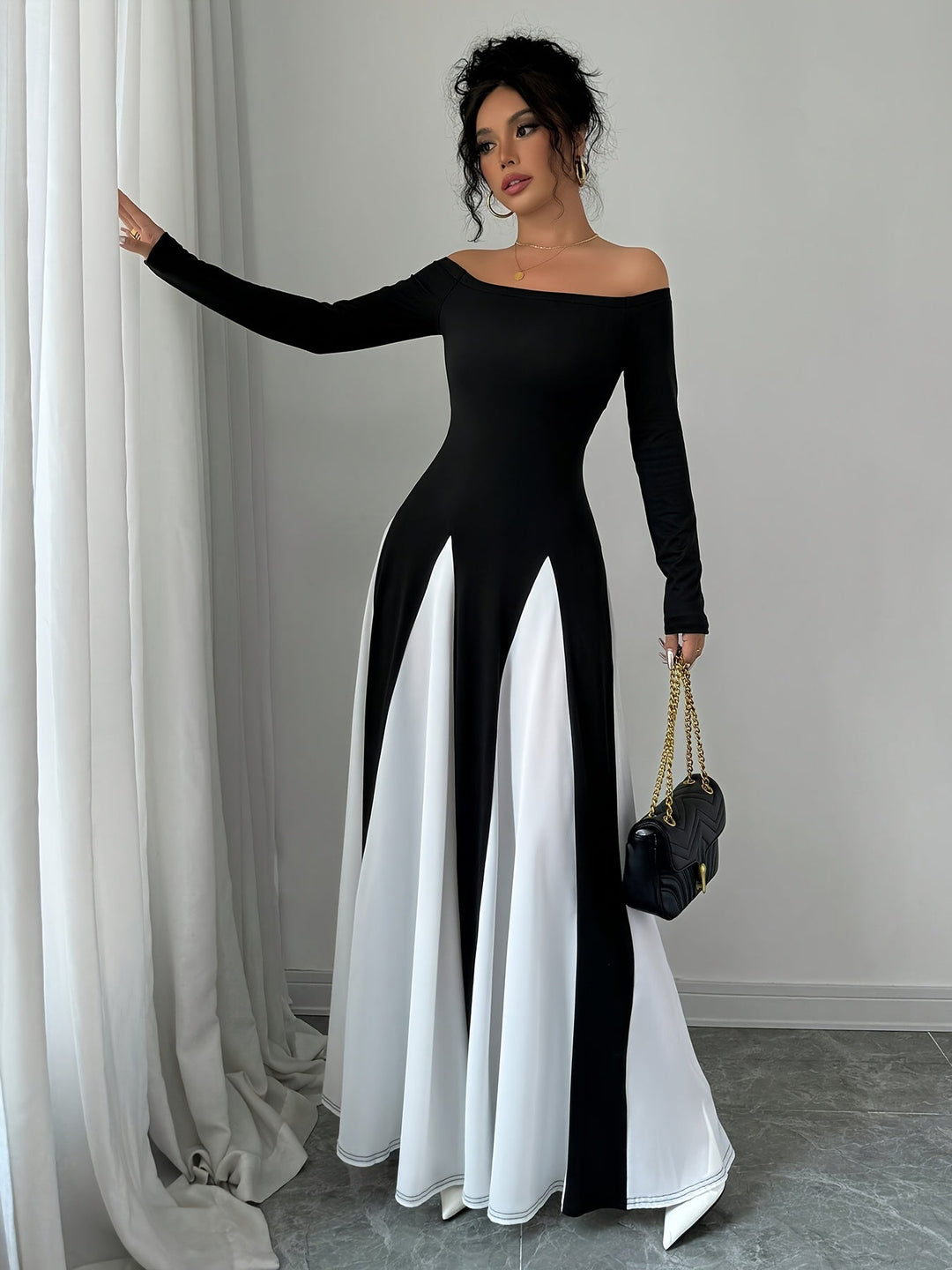 Melodia Robe Épaules Dénudées Femme | Manches Longues & Élégance Époustouflante