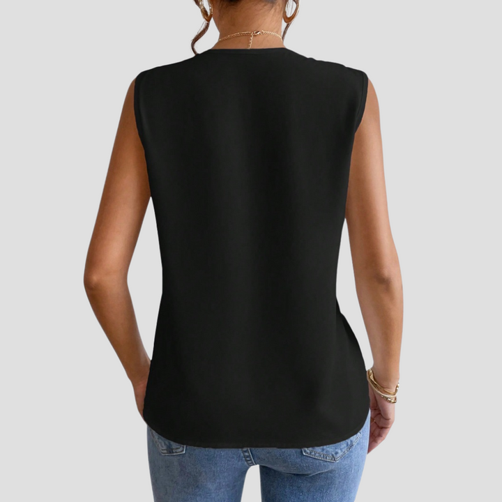 Cléa | Blouse Sans Manches Col Plissé | Élégance Estivale & Silhouette Épurée