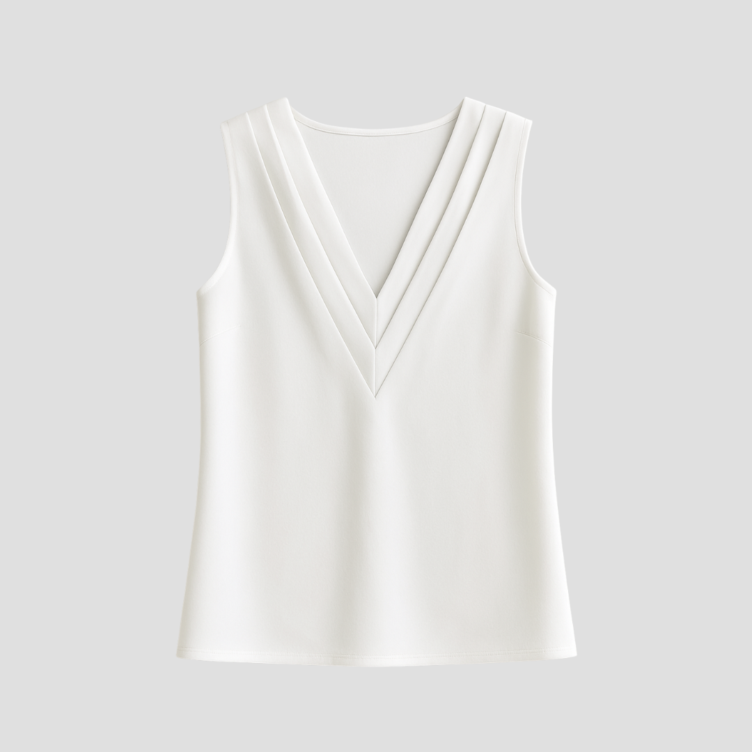Cléa | Blouse Sans Manches Col Plissé | Élégance Estivale & Silhouette Épurée