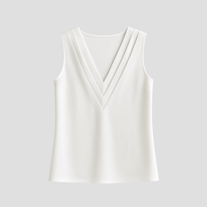 Cléa | Blouse Sans Manches Col Plissé | Élégance Estivale & Silhouette Épurée