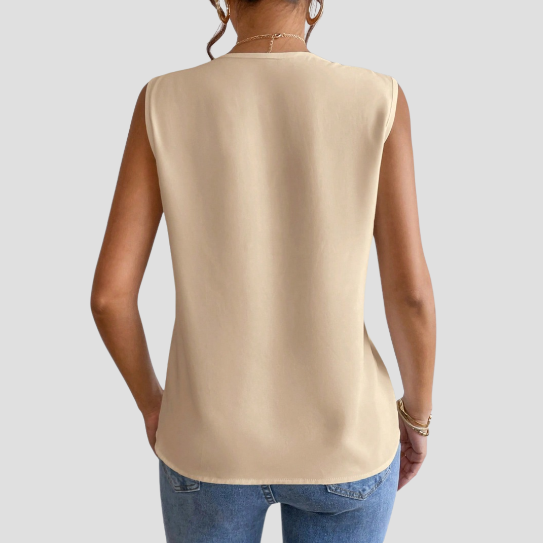 Cléa | Blouse Sans Manches Col Plissé | Élégance Estivale & Silhouette Épurée