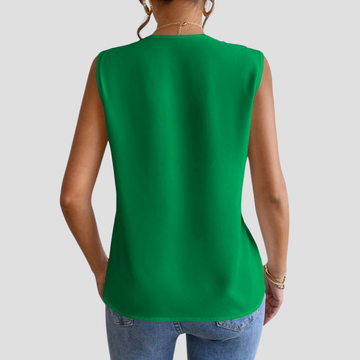 Cléa | Blouse Sans Manches Col Plissé | Élégance Estivale & Silhouette Épurée