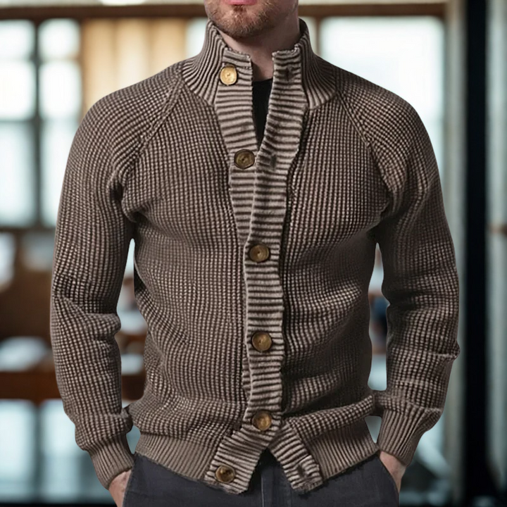 Cardigan pour homme en maille côtelée | Coupe slim avec col montant élégant
