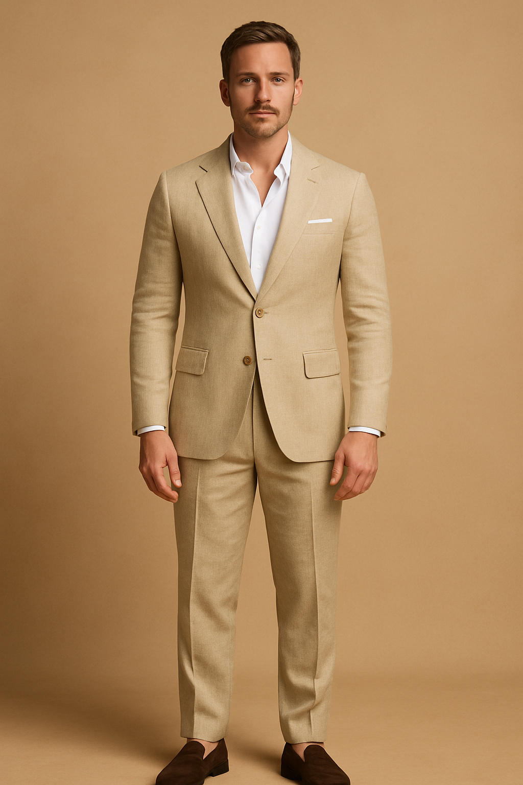 Costume de mariage en lin 2 pièces - simple boutonnage