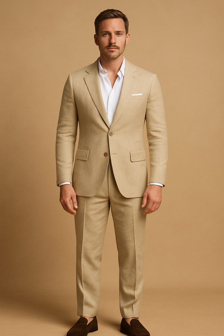 Costume de mariage en lin 2 pièces - simple boutonnage