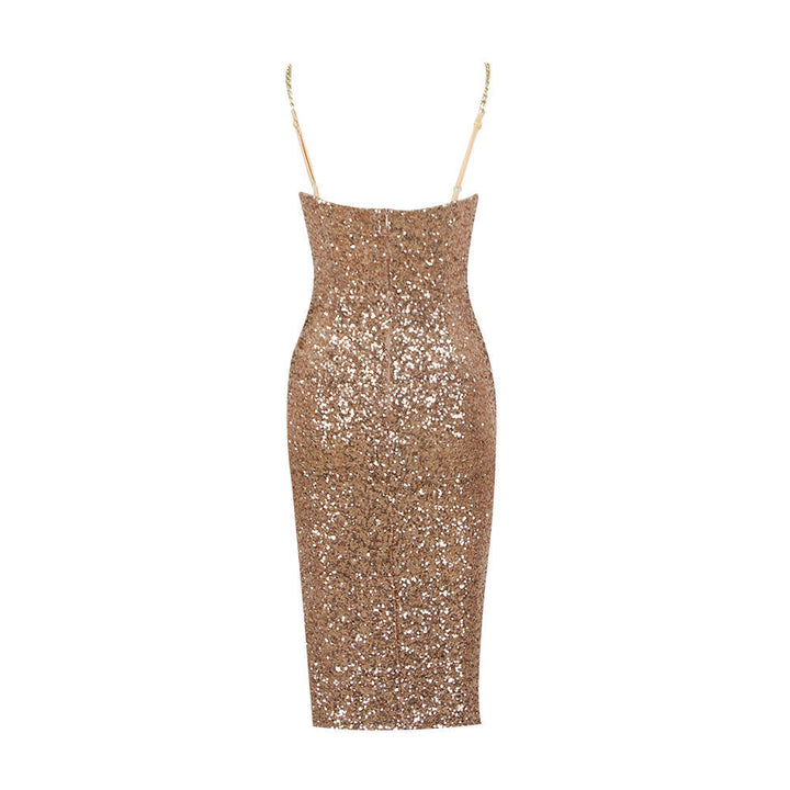 Luna Shiny Midi Dress with Zipper | Luxury & Modern for Any Occasion