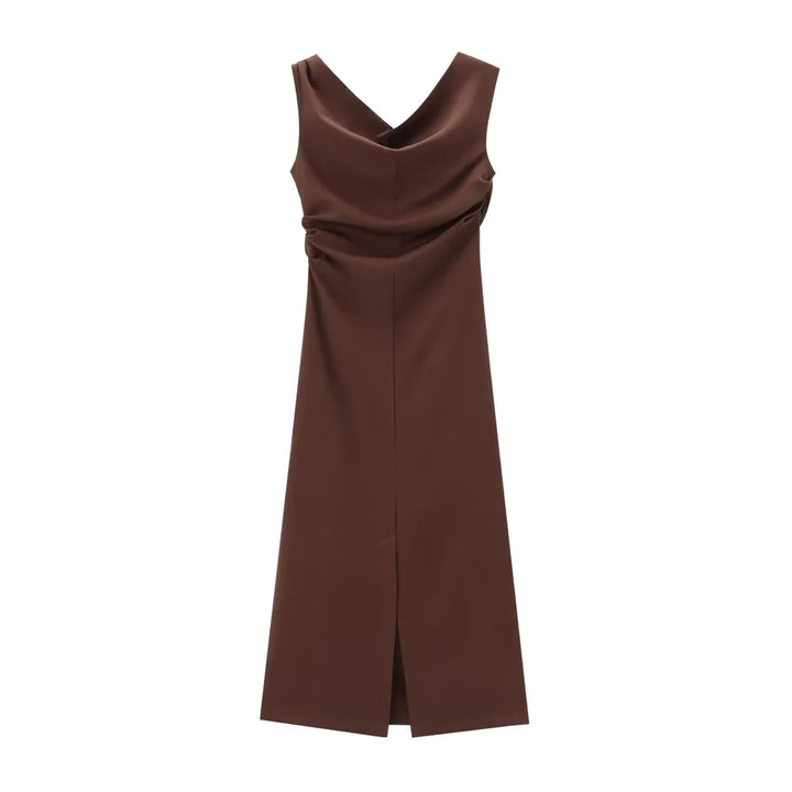 Jenell | Robe Longue Élégante à Coupe Slim, Col Off-Shoulder et Fente Arrière