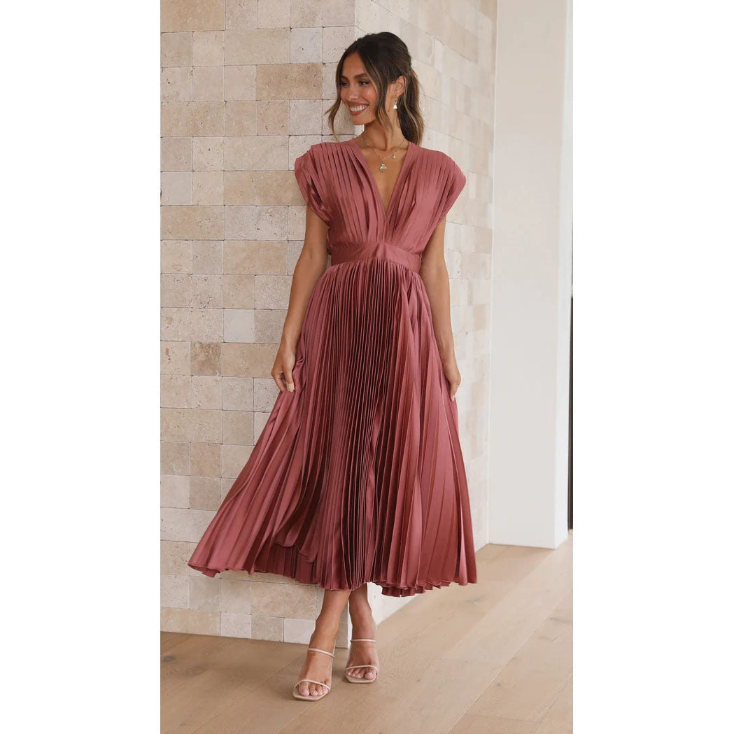 Michela | Robe midi plissée raffinée avec décolleté en V