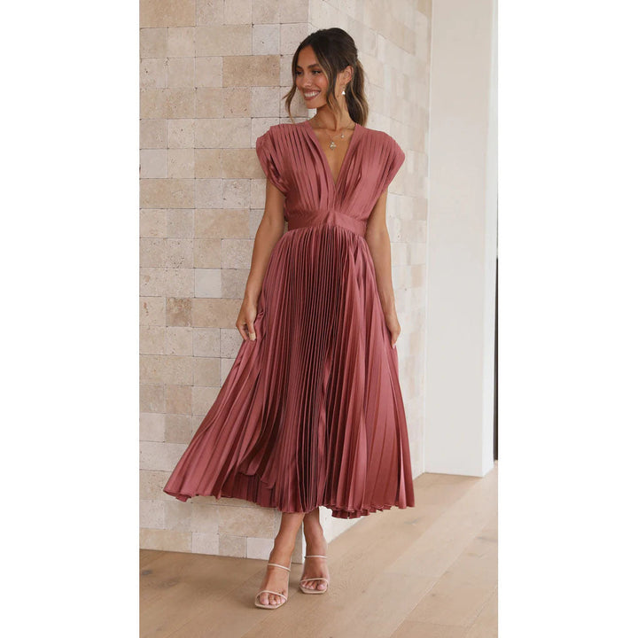 Michela | Robe midi plissée raffinée avec décolleté en V