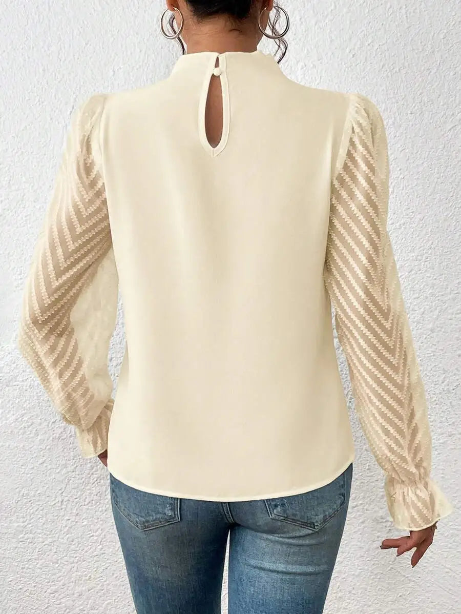 Blusa Fiona para mujer con detalle de gasa | Elegante blusa de manga larga con cuello semialto