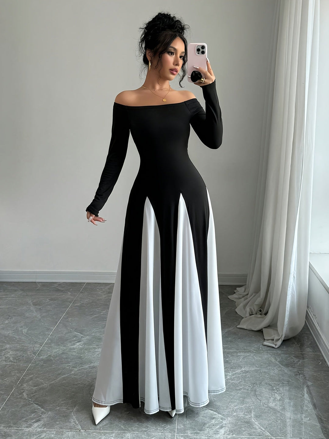 Melodia Robe Épaules Dénudées Femme | Manches Longues & Élégance Époustouflante