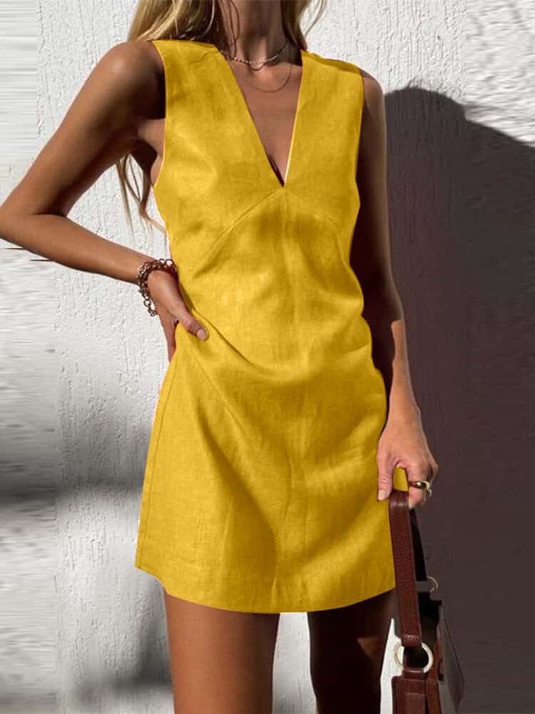 Vestido mini sin mangas de gala para mujer | Silueta favorecedora, escote en pico, comodidad excepcional