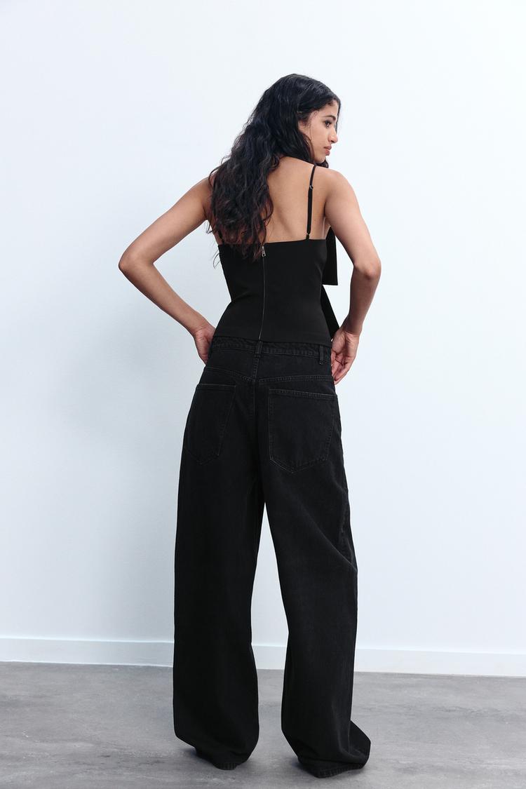 Loulou Débardeur femme pailleté avec noeud | Débardeur noir à paillettes pour les fêtes & occasions spéciales