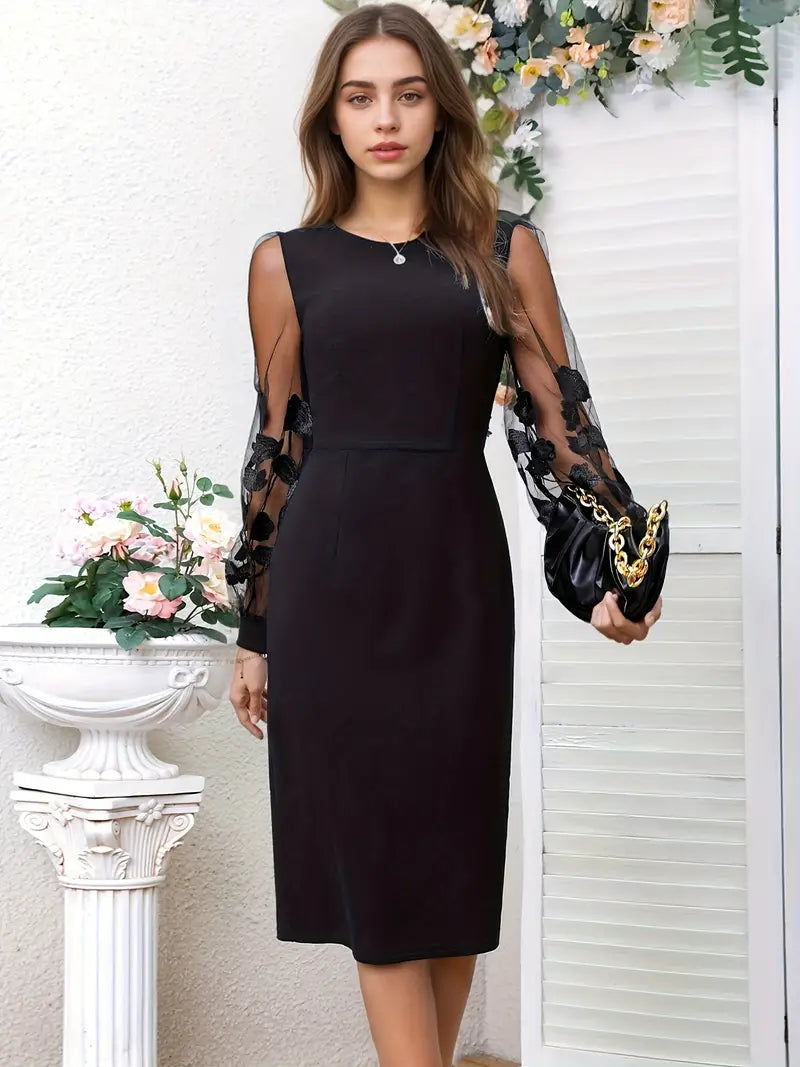 Élégance & Confort | Robe Midi à Manches Longues et Maille Contrastée