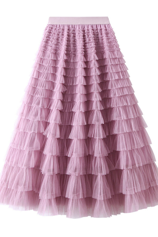 Rosa | Jupe longue en tulle avec taille élastiquée en palier