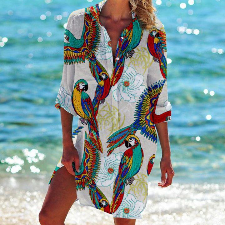 Celia | Abito chemisier fluido con stampa tropicale per un look estivo elegante