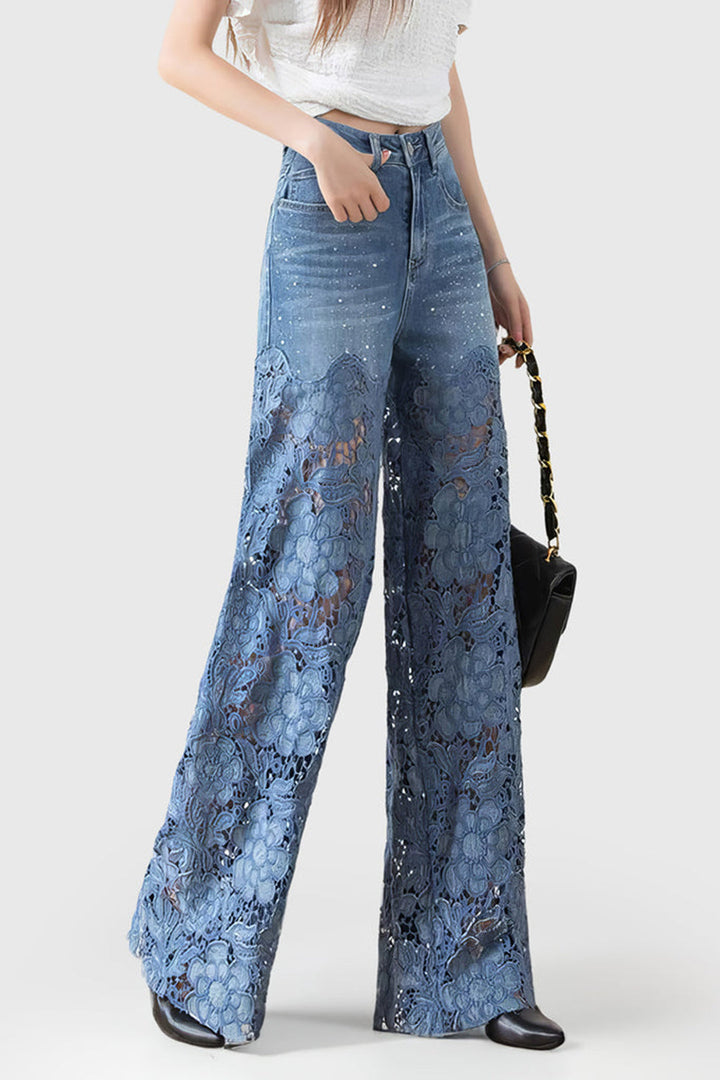 Valeria Skinny Jeans pour femmes | Denim taille haute avec empiècement en dentelle & confort stretch