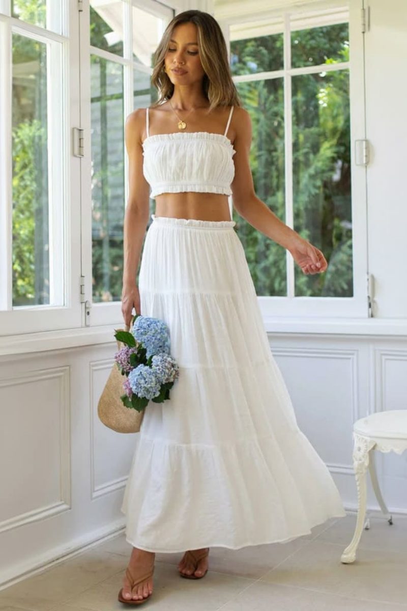 Ensemble bustier et jupe maxi à imprimé marin | Élégant et estival