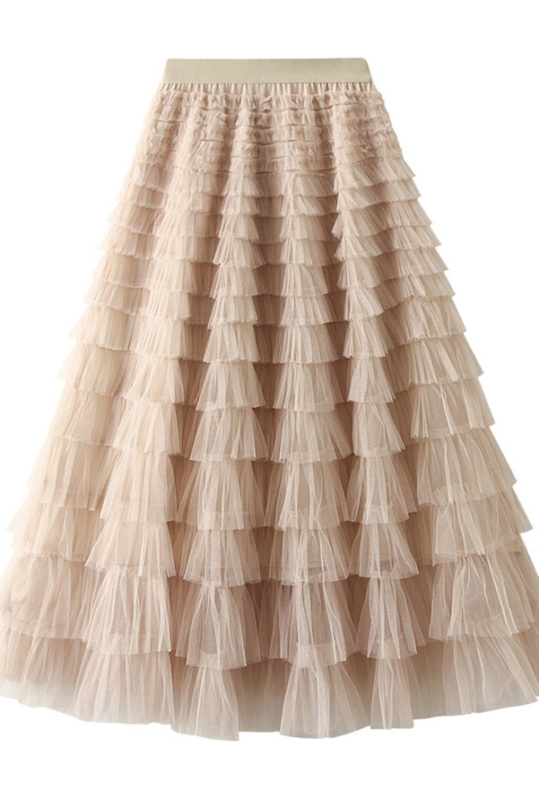 Rosa | Jupe longue en tulle avec taille élastiquée en palier