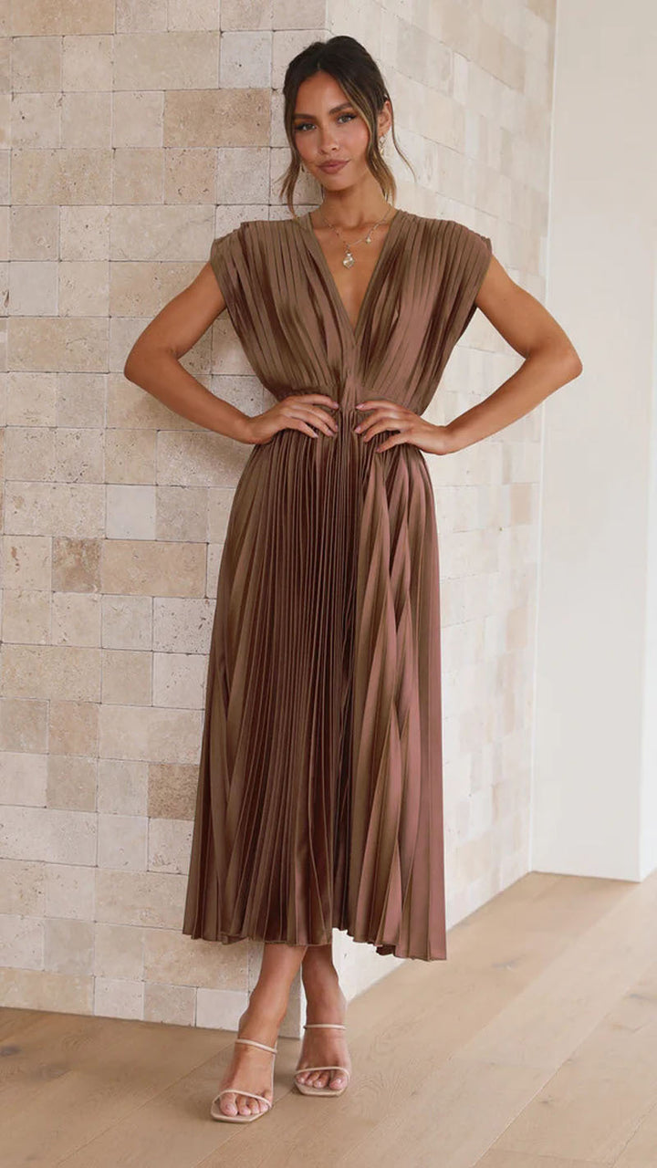 Michela | Robe midi plissée raffinée avec décolleté en V