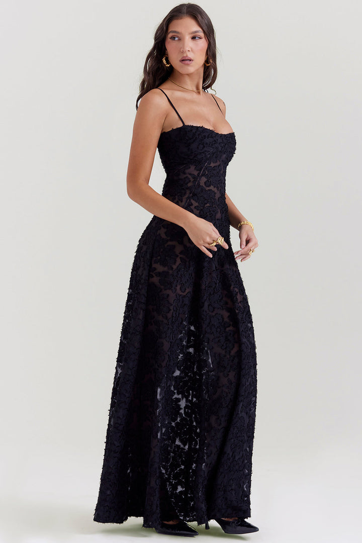 Elvina Robe maxi dos nu pour femme avec broderie | Aérienne, élégante & idéale pour l'été