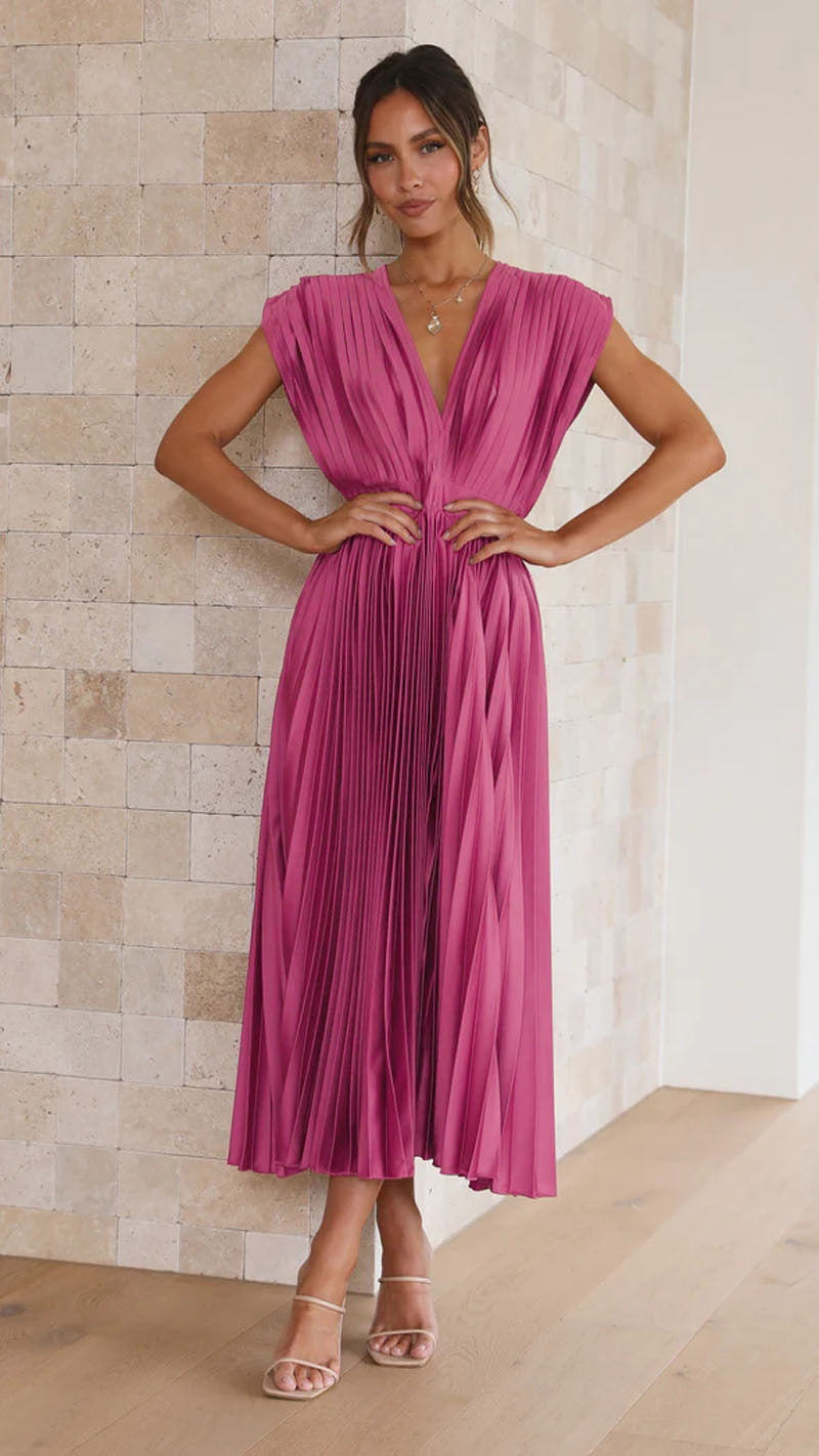 Michela | Robe midi plissée raffinée avec décolleté en V