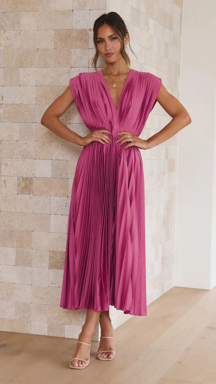 Michela | Robe midi plissée raffinée avec décolleté en V