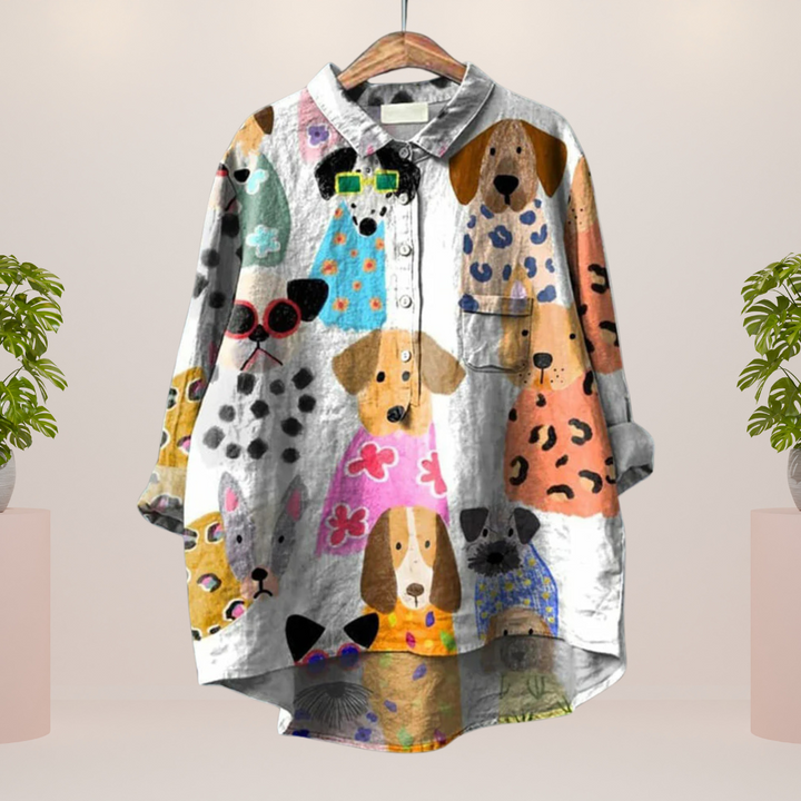 Chemise Milo pour femme avec illustration de chien colorée | Aéré, confortable & idéal pour les amoureux des chiens