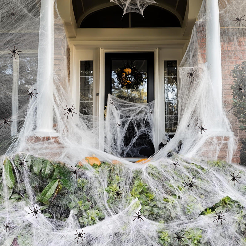 Conjunto de tela de araña de Halloween con arañas – extensible para interior/exterior