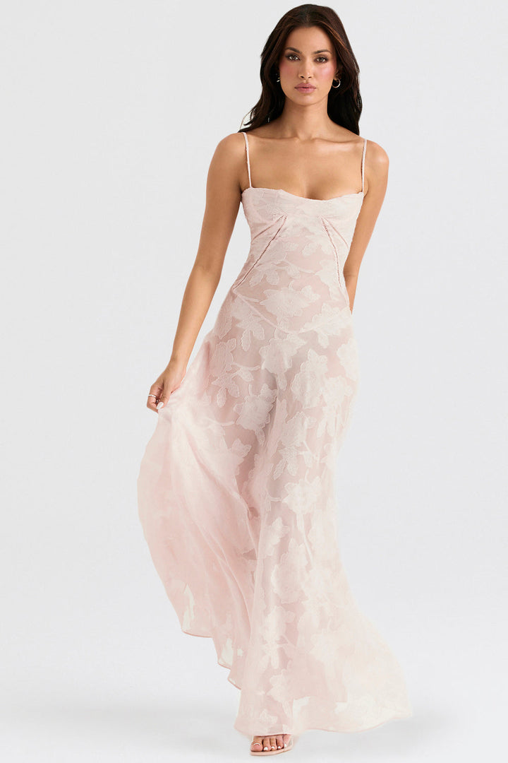 Elvina Robe maxi dos nu pour femme avec broderie | Aérienne, élégante & idéale pour l'été
