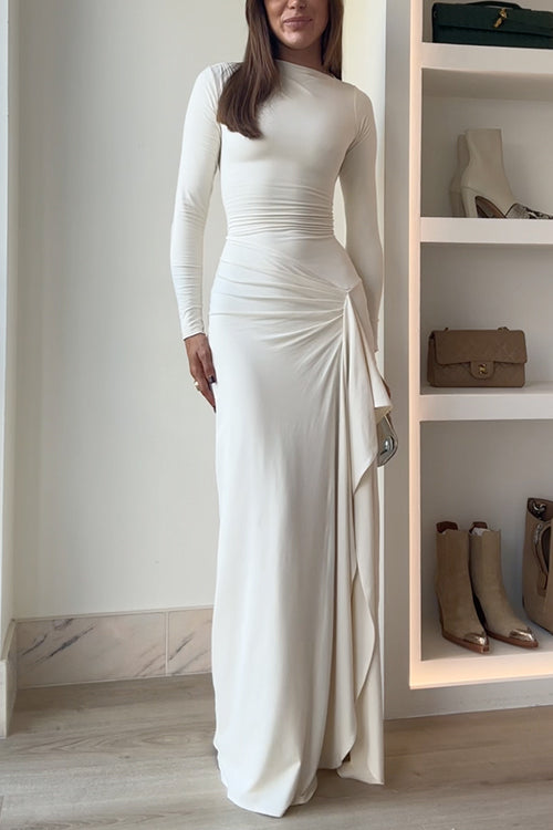 Abito lungo drappeggiato a maniche lunghe Carina | Elegante, lusinghiero e comodo