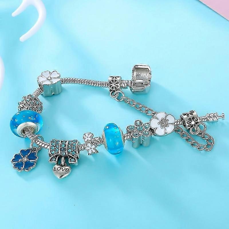 Bracelet en Argent Sterling 925 avec Breloques Florales | Bijou Élégant Femme Cadeau