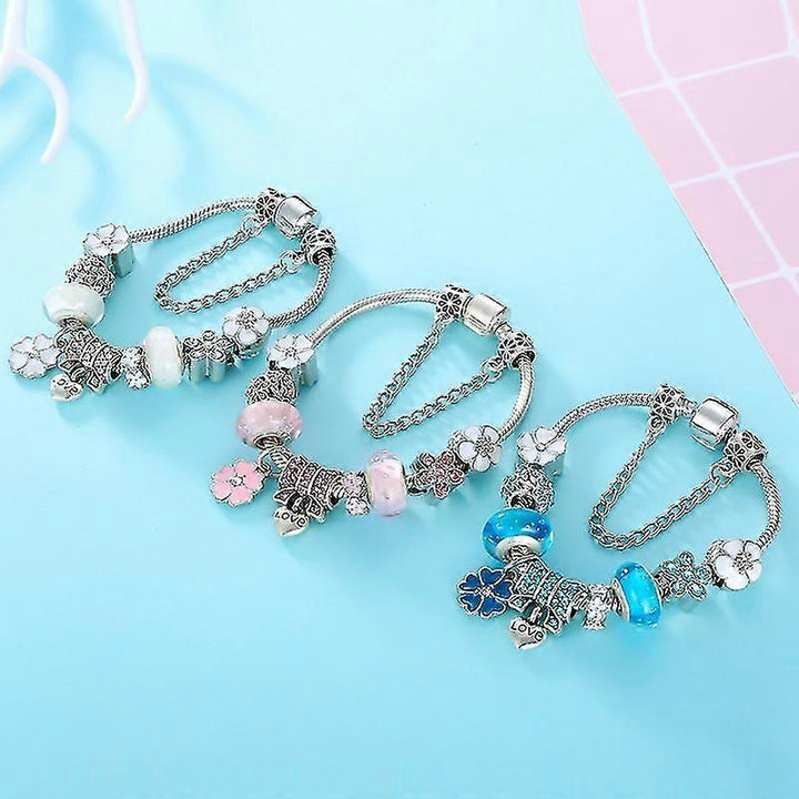 Bracelet en Argent Sterling 925 avec Breloques Florales | Bijou Élégant Femme Cadeau