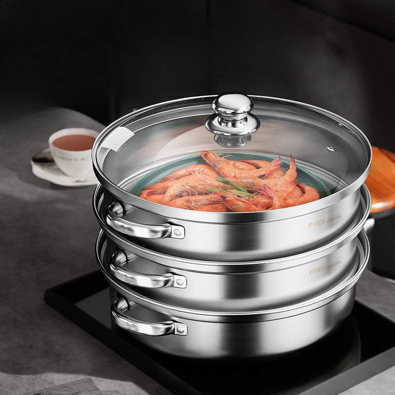 NutriSteam Cuiseur Vapeur 3 Couches | Acier Inox Multi-Étages pour Cuisine Saine