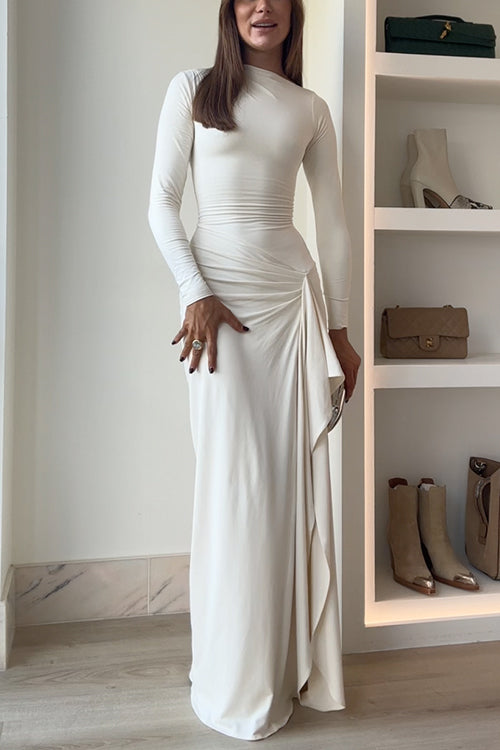 Abito lungo drappeggiato a maniche lunghe Carina | Elegante, lusinghiero e comodo