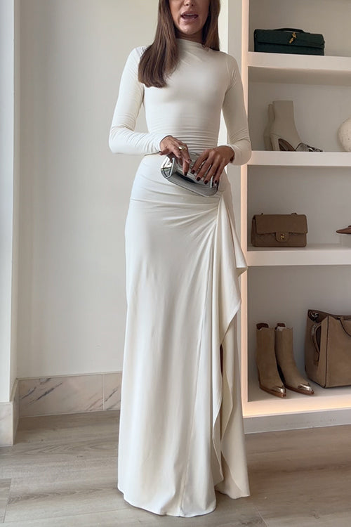 Abito lungo drappeggiato a maniche lunghe Carina | Elegante, lusinghiero e comodo