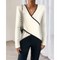 Genevièvi Pull Femme Élégant | Col V Croisé et Manches Longues