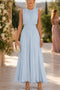 Vestido largo ajustado sin mangas para mujer - Vestido largo de mezcla de algodón con cuello redondo y cremallera trasera - Estilo versátil para el día a día
