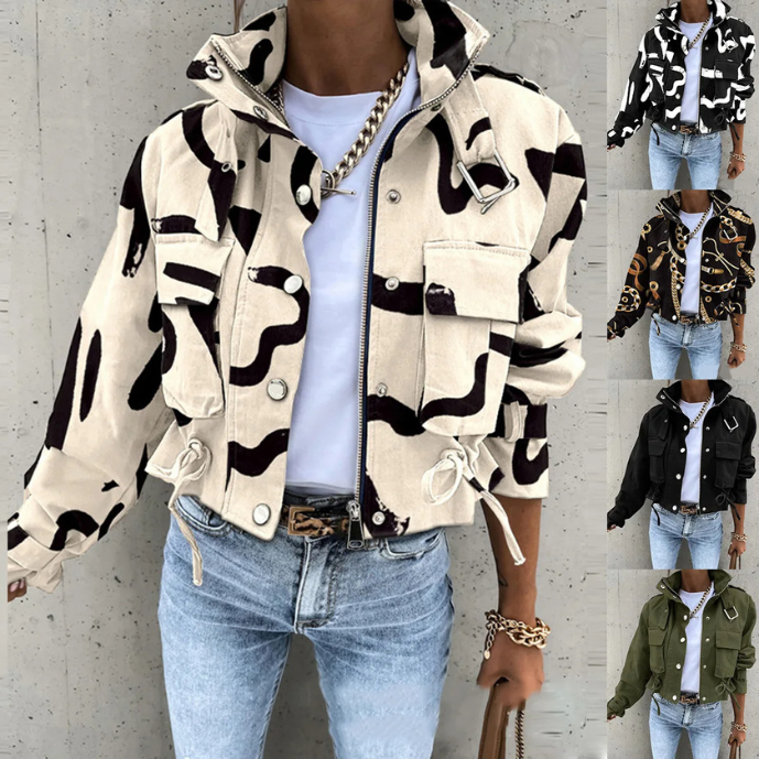 Sophie Blouson Bomber Imprimé | Modèle Court avec Cordons Réglables et Confort Optimal