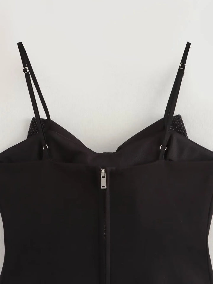 Loulou Débardeur femme pailleté avec noeud | Débardeur noir à paillettes pour les fêtes & occasions spéciales