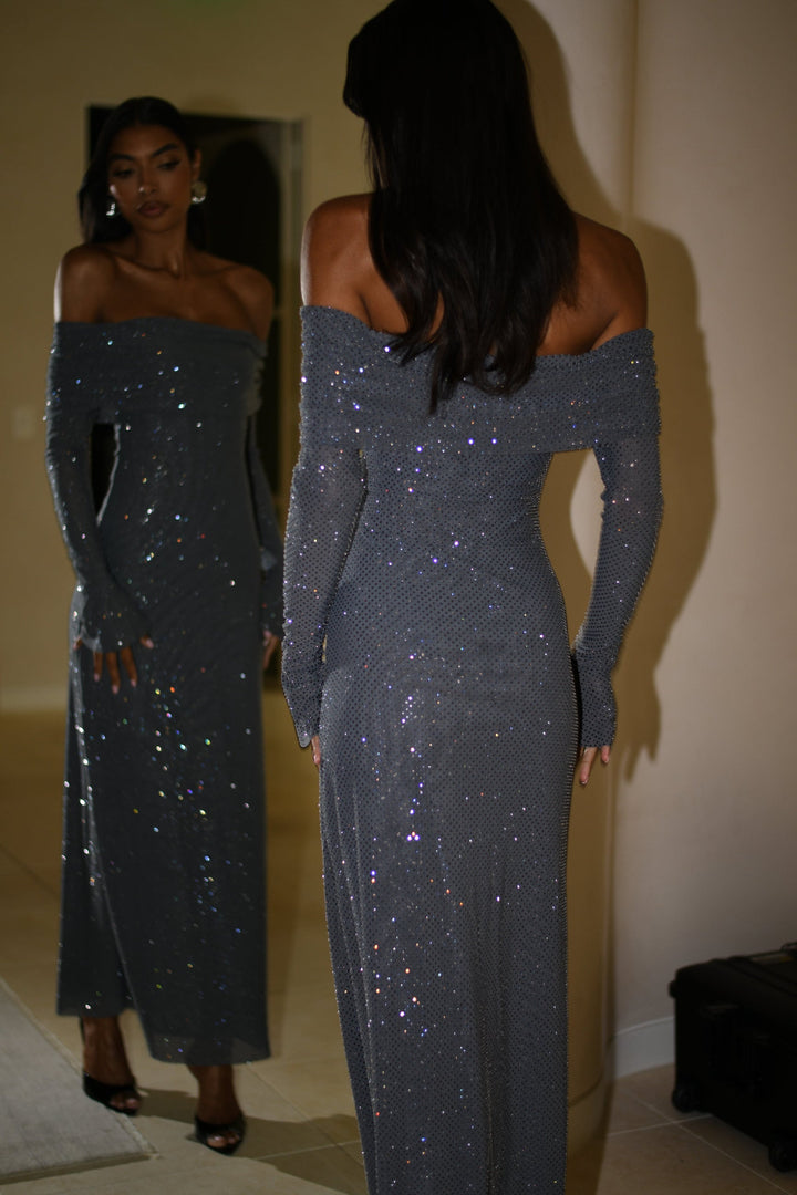 Luna | Abito maxi con spalle scoperte scintillante