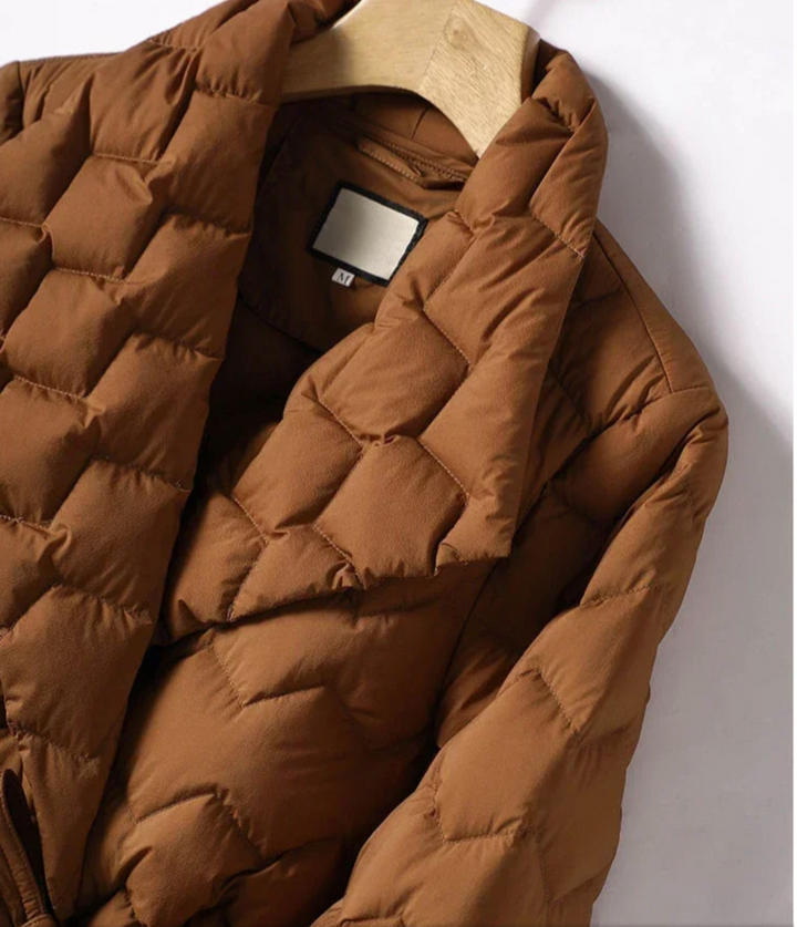 Suzane Manteau Doudoune Luxueux avec Ceinture | Duvet d'Oie Blanc, Longueur Longue, Taille Affinée