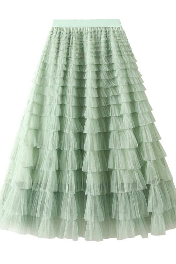 Rosa | Jupe longue en tulle avec taille élastiquée en palier
