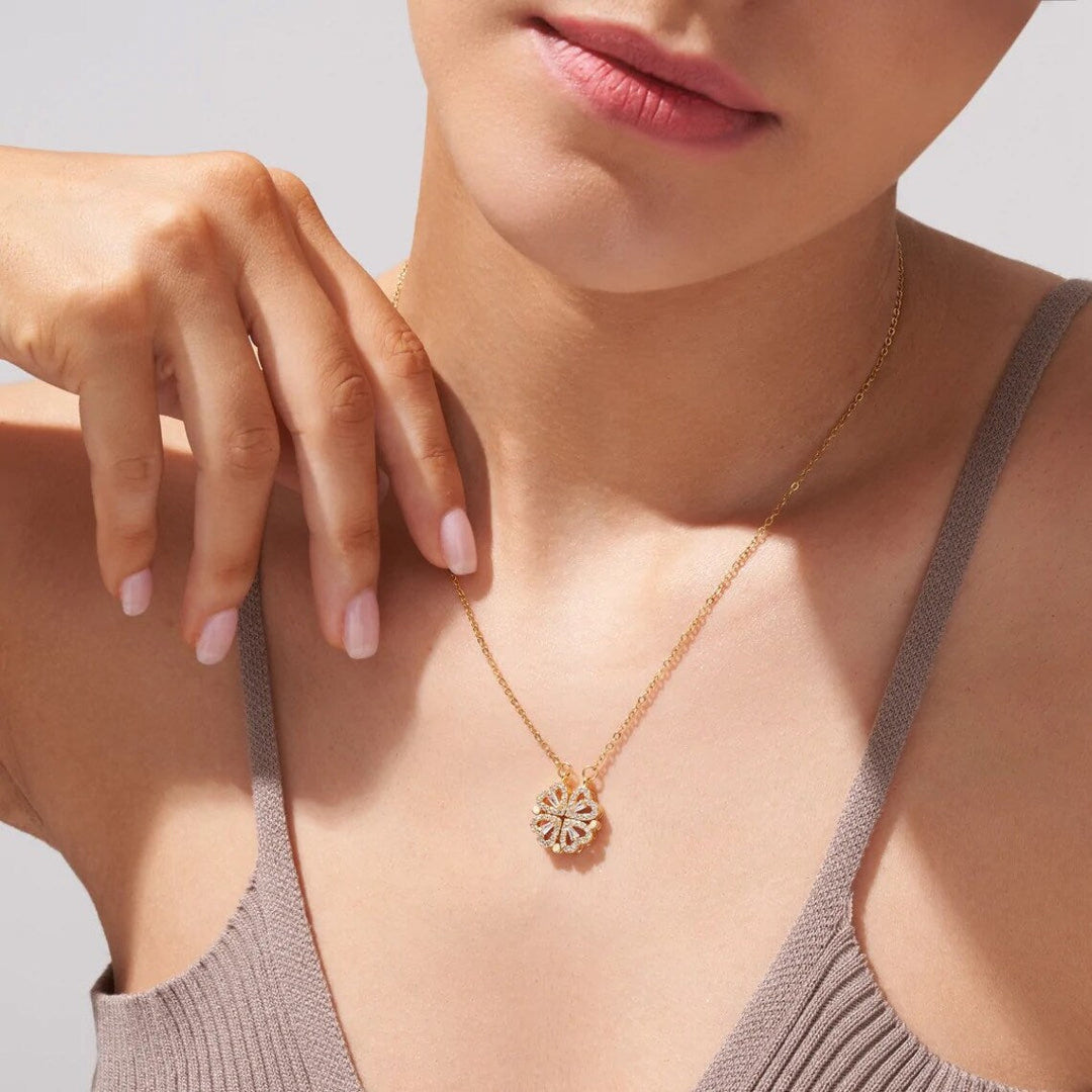 Milara Collier 2 en 1 cœur et trèfle à quatre feuilles pour femme | Porte-bonheur & pendentif scintillant