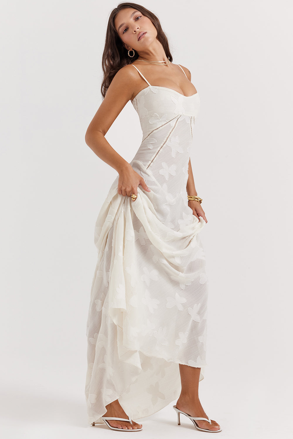 Elvina Robe maxi dos nu pour femme avec broderie | Aérienne, élégante & idéale pour l'été