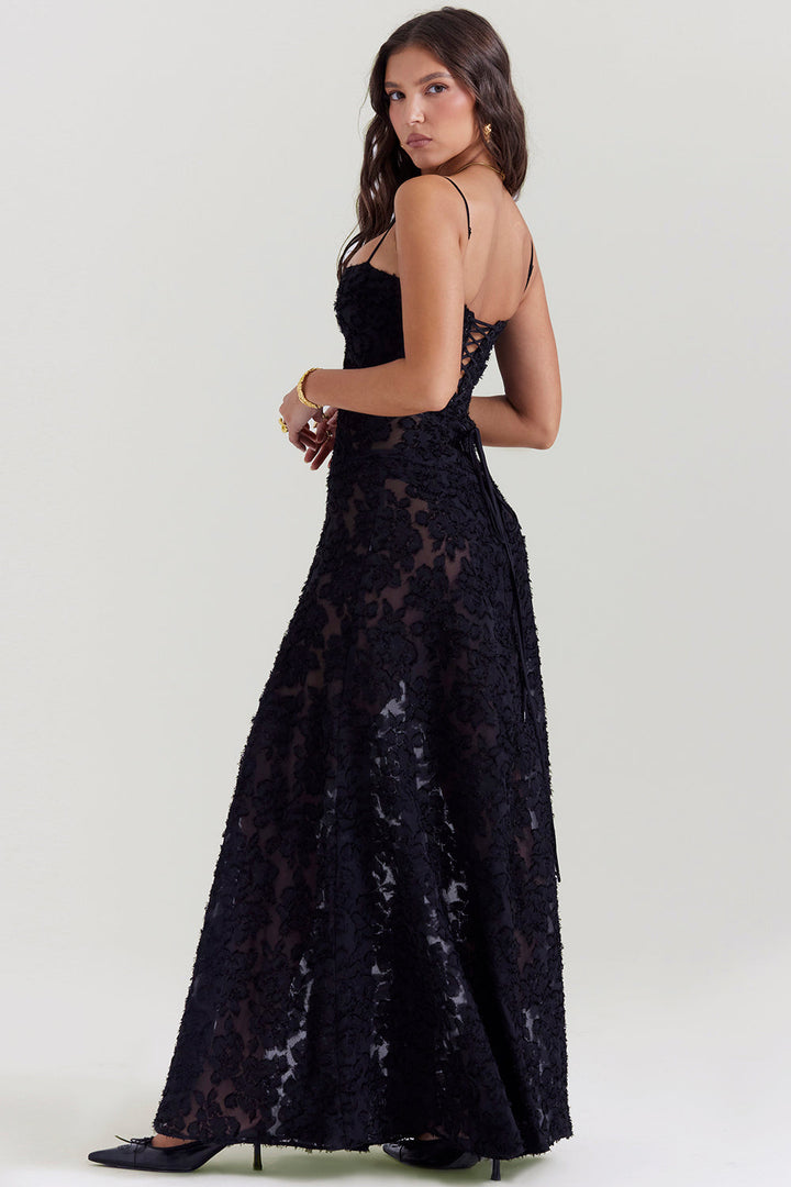 Elvina Robe maxi dos nu pour femme avec broderie | Aérienne, élégante & idéale pour l'été