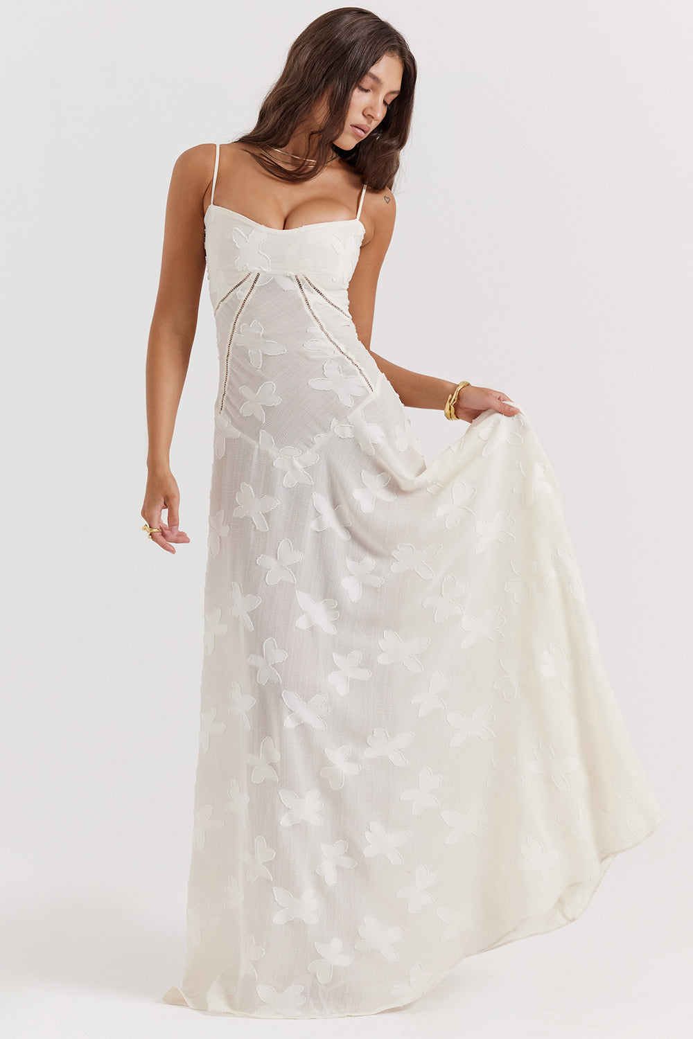 Elvina Robe maxi dos nu pour femme avec broderie | Aérienne, élégante & idéale pour l'été