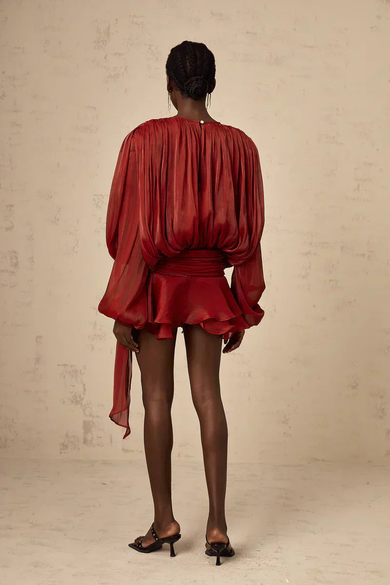 Robe Sonia à manches ballon et taille définie | Robe midi aérienne pour les occasions élégantes