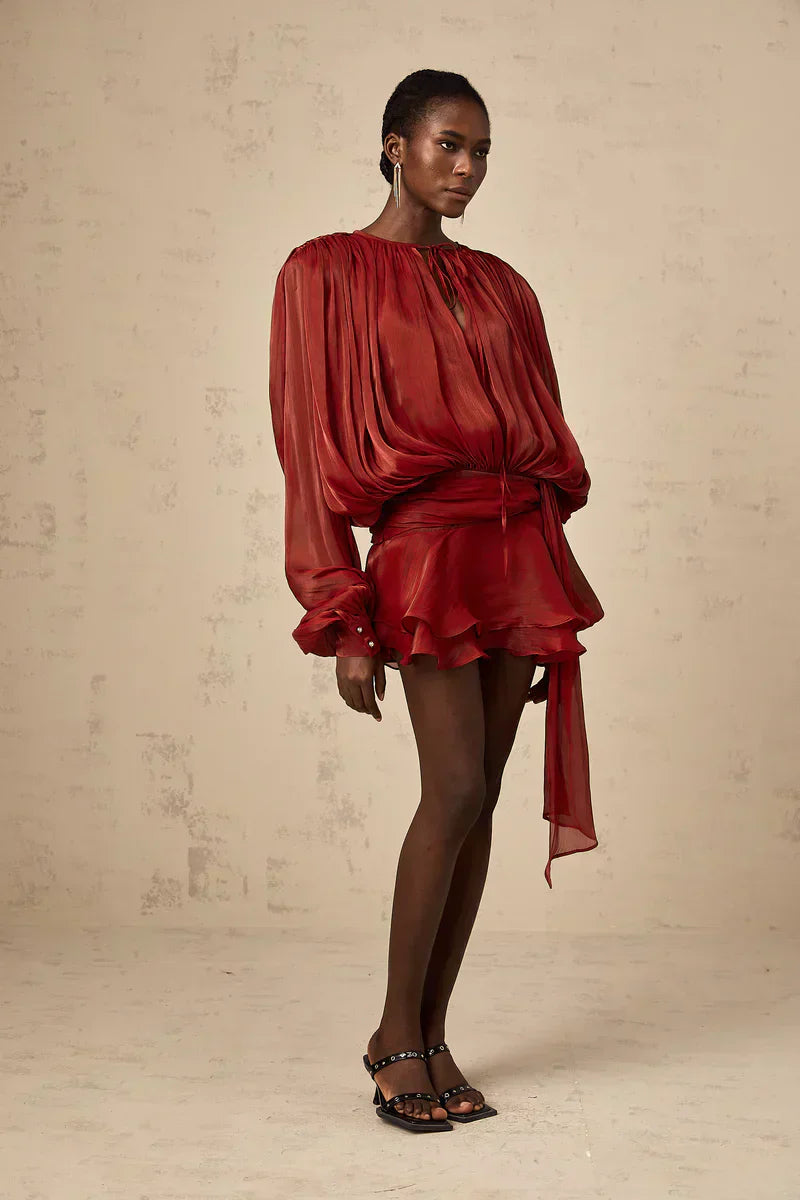 Robe Sonia à manches ballon et taille définie | Robe midi aérienne pour les occasions élégantes