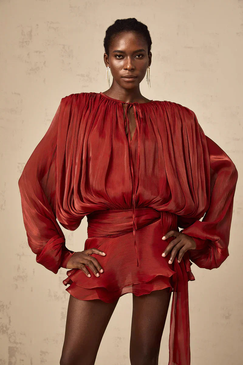 Robe Sonia à manches ballon et taille définie | Robe midi aérienne pour les occasions élégantes